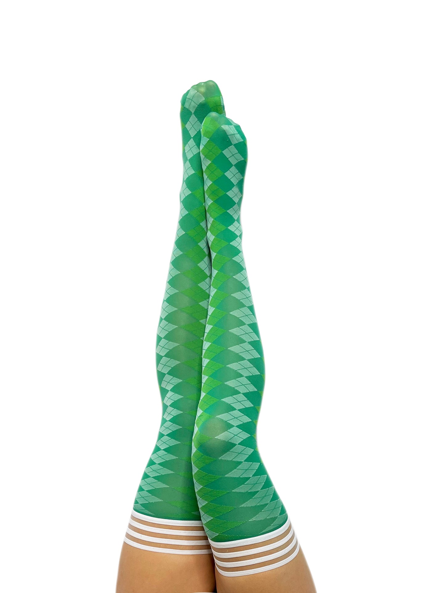 Green Argyle Thigh-Highs