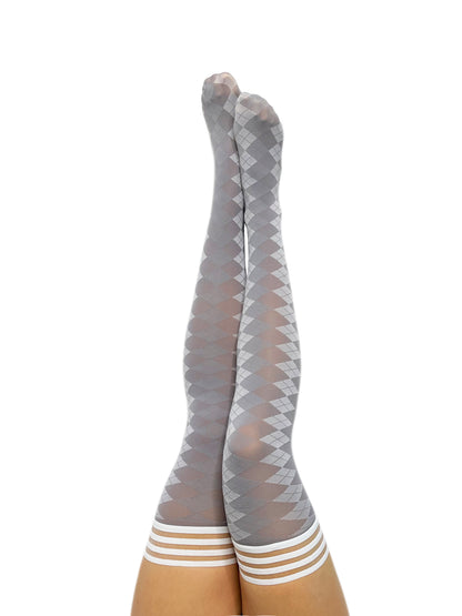 Grey Argyle Thigh-Highs