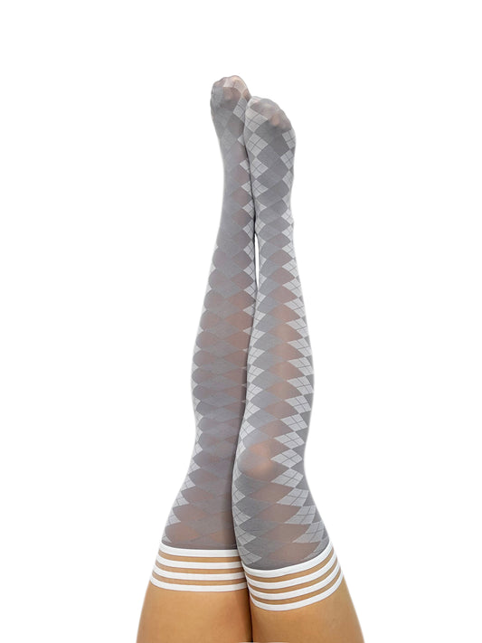 Available NOW! Grey Argyle Thigh-Highs